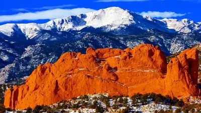Red rock formations in a desert landscape